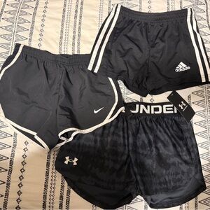 Girls Nike, Adidas, and Under Armour Black Athletic Shorts Set